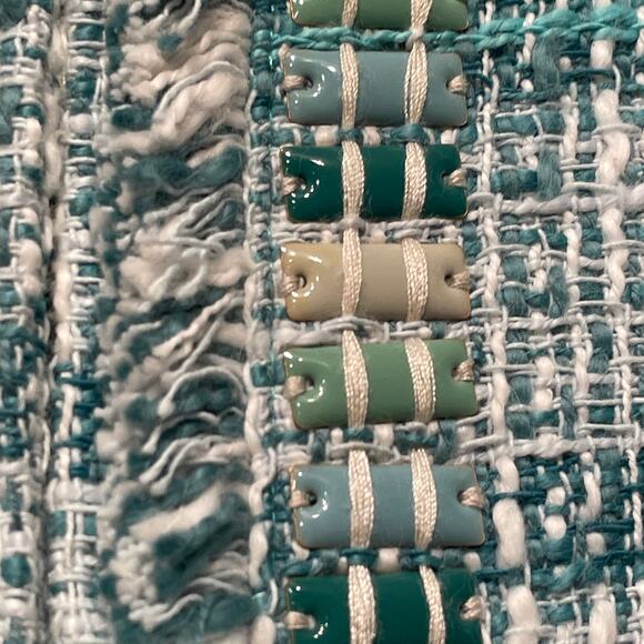 Chico’s Black Label M Tweed Jacket | Embellished Shell Enamel Tile Trim Aqua NWT - Picture 4 of 9